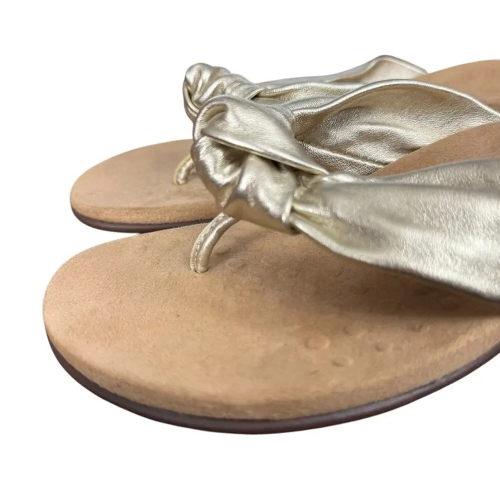 Vionic Pippa Gold Knot Thong Sandals Slide Slip On Casual Flats Shoes Leather 7 - Picture 8 of 16